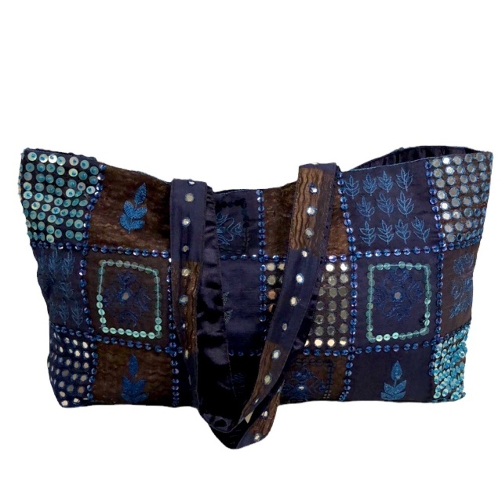 Blue & Bronze Vintage Look Purse with Embroidery & Sequins from Accessor…